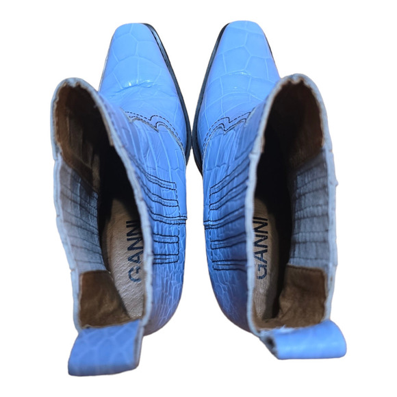 GANNI Blue Croc Embossed Leather Boots size 6.5 37 - Picture 4 of 9